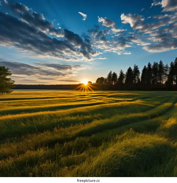 Sunset over a field of wheat
