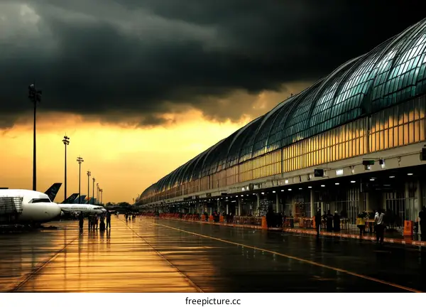 Airport Terminal at Sunset with Cloudy Sky