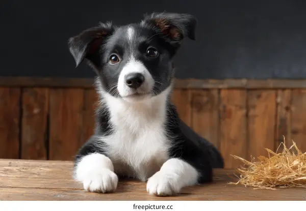Adorable Border Collie Puppy on Wooden Table