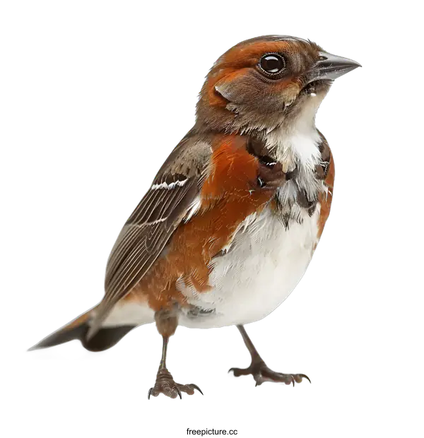 [Transparent Background PNG]Brown and White Bird with Red Chest Standing on White Background