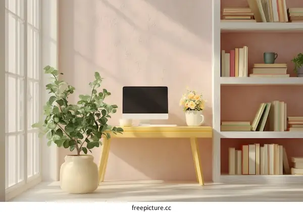 Cozy Home Office with Bookshelves
