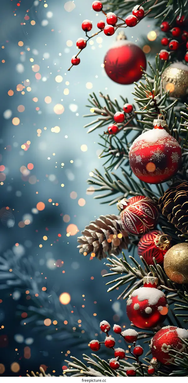 Christmas Tree With Red And Gold Ornaments