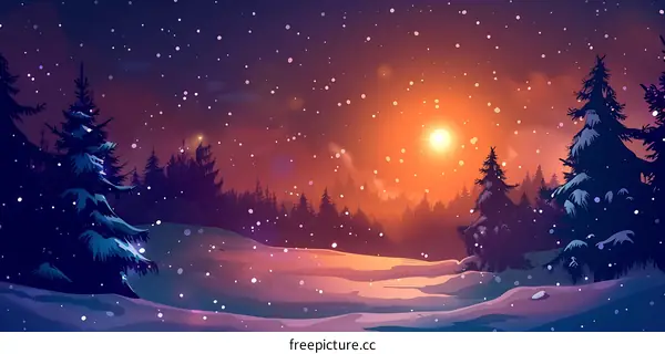 Winter Sunset in a Snowy Forest