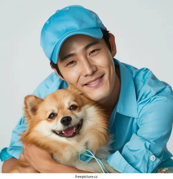 South Korean actor Lee Min-ho poses with a dog