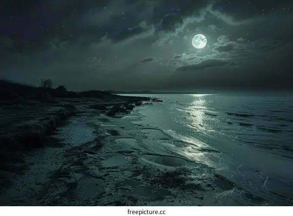 Full moon rising over the sea