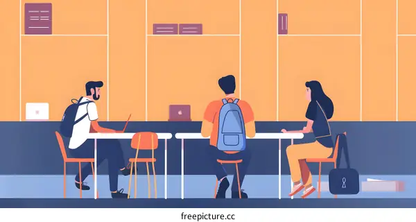 Three Friends Sitting at a Table Studying