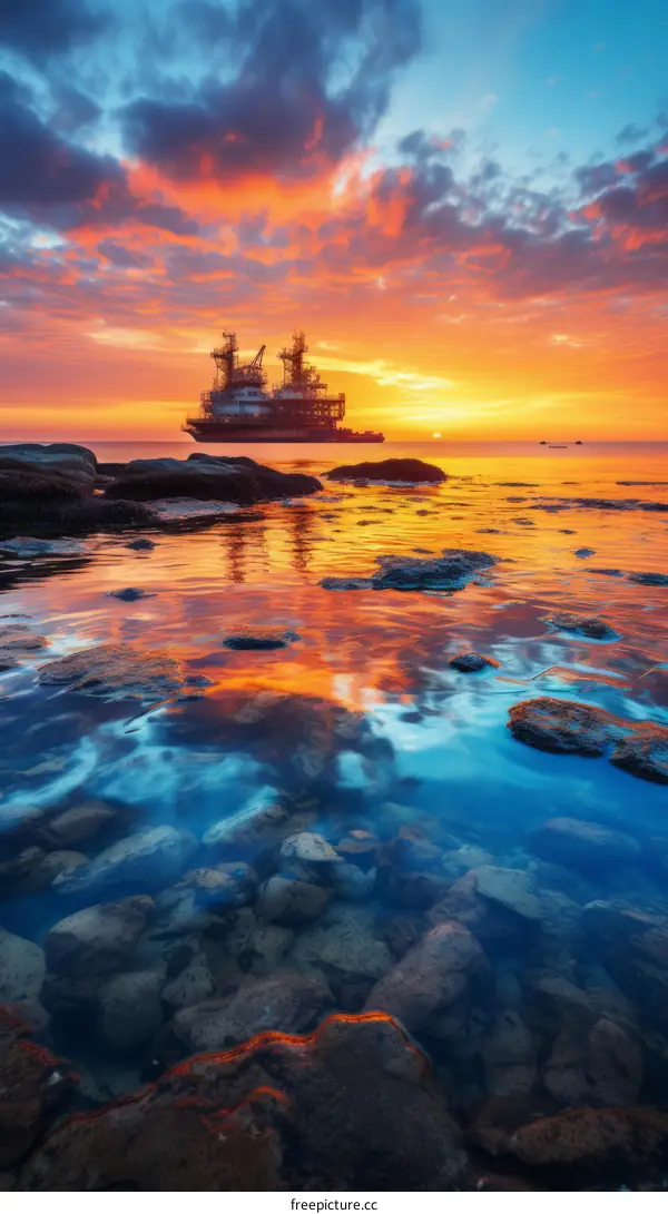 Offshore Oil Rig at Sunset