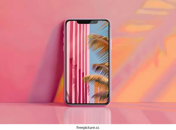 Smartphone with Tropical Palm Tree Wallpaper