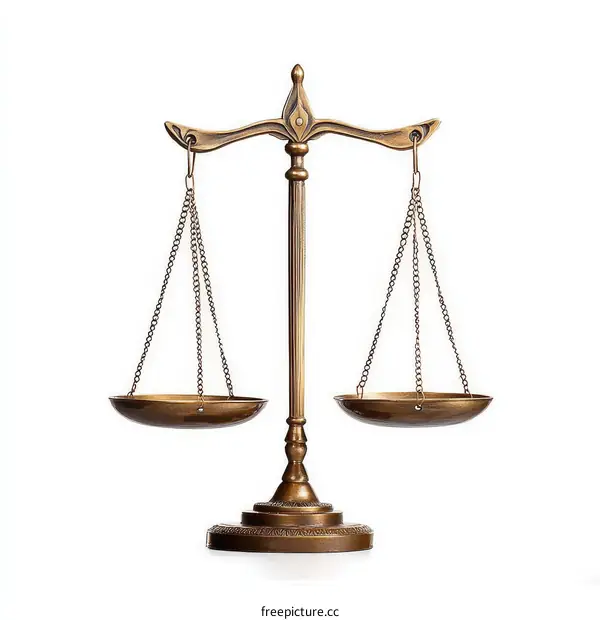 Antique Bronze Justice Scales on White Background