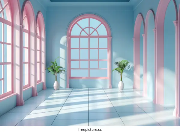 Pastel Dreamy Interior with Arch Windows