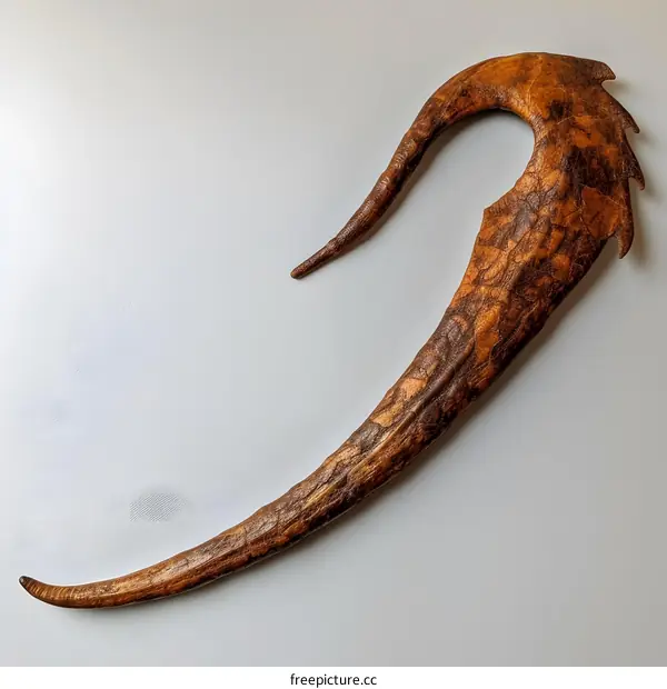 Carved Wooden Hook on White Background