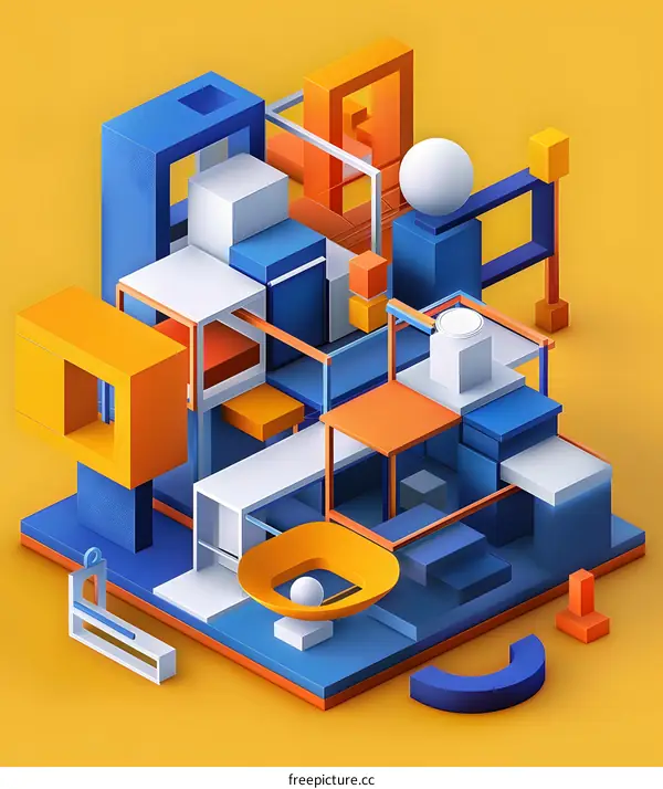 Abstract Geometric Shapes in Orange Blue and White