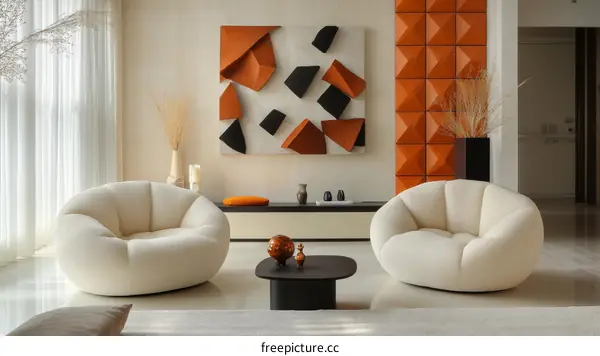 Modern Living Room Interior Design with Cream Sofa