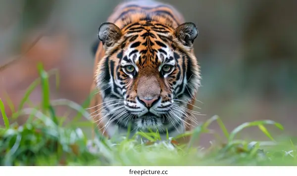 A fierce tiger is walking through the jungle