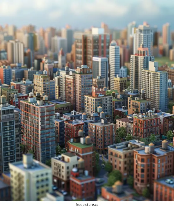 Diorama representing a small-scale city with various residential and office buildings