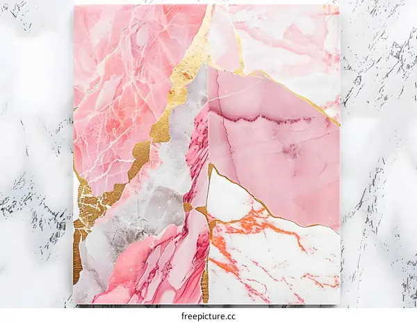 Abstract Pink Marble Texture With Gold Veins Background