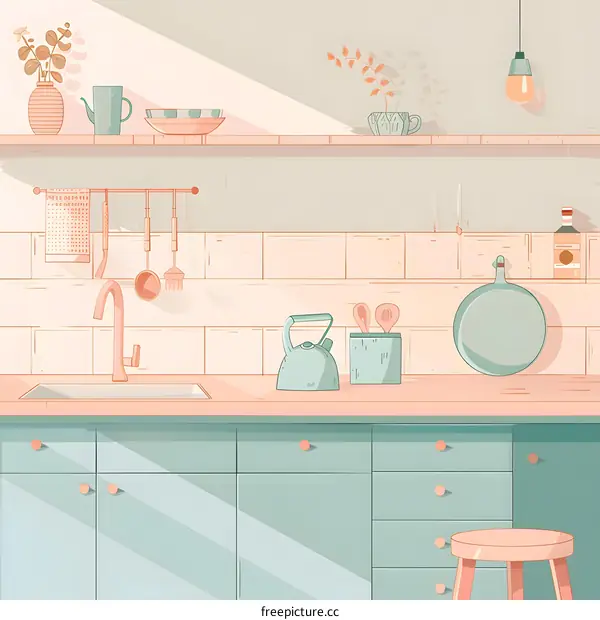 Modern Kitchen Interior Design with Pastel Colors and Minimalist Decor