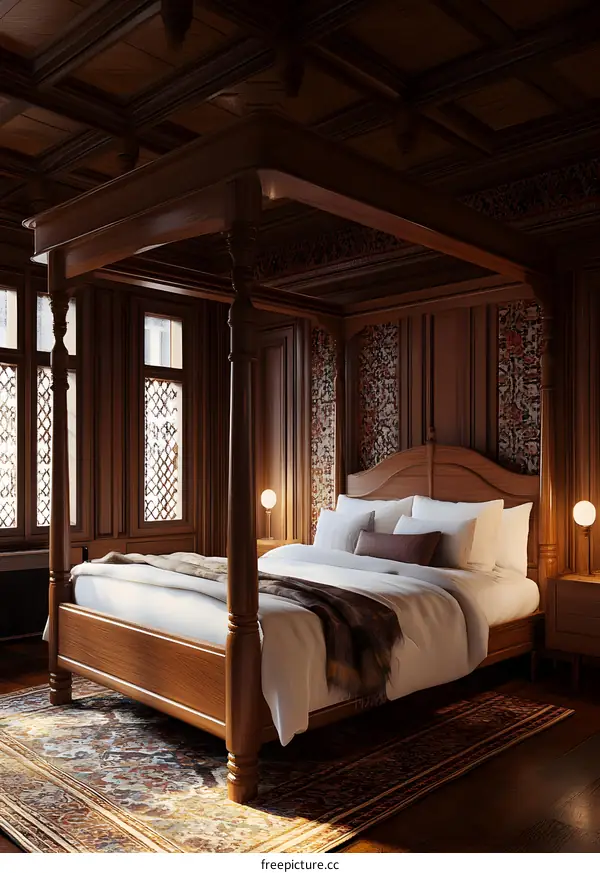 Wooden Canopy Bed In A Luxurious Bedroom