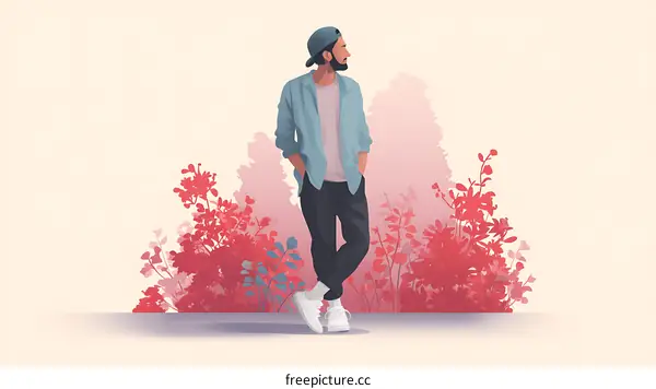 Stylish Man Posing Amidst Nature Illustration