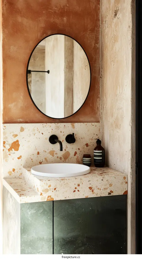 Modern Minimalist Bathroom Vanity with Oval Mirror