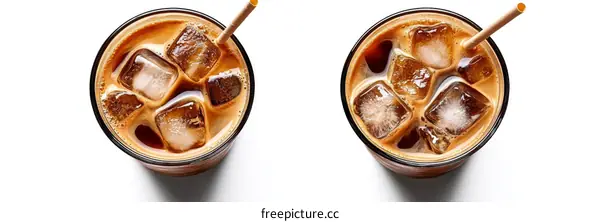 Top View of Iced Coffee in Glass
