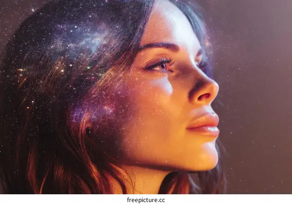 Woman with Starry Sky Hair Portrait