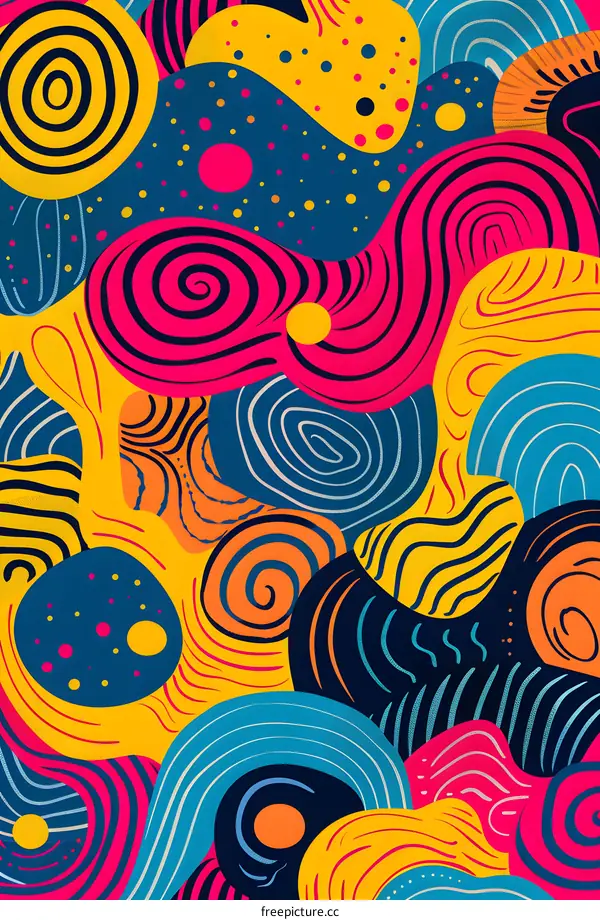 Colorful abstract painting with waves and dots