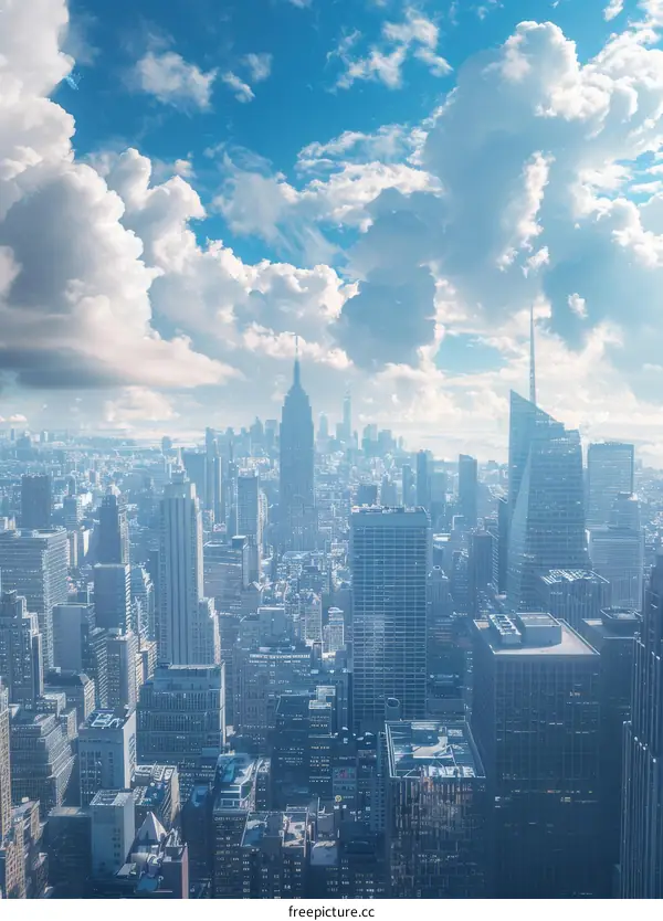 Distinctive New York City Skyline with Clouds