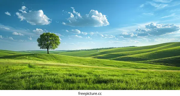 Green rolling hills and a blue sky