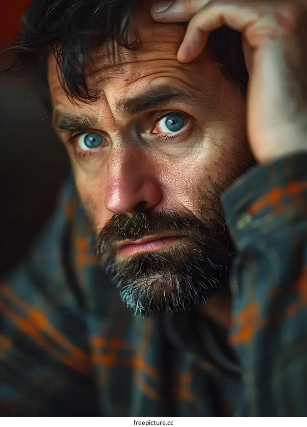 Portrait of a man with a beard and blue eyes