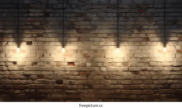 Grunge texture of old brick wall with light bulbs