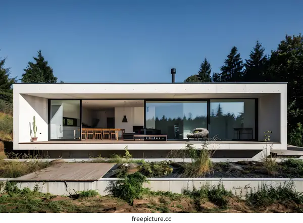 Modern House with Large Windows and a Deck