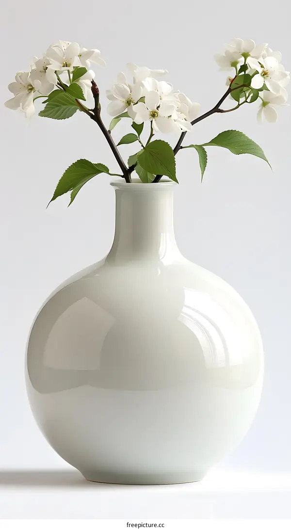 A ceramic vase with white plum blossom