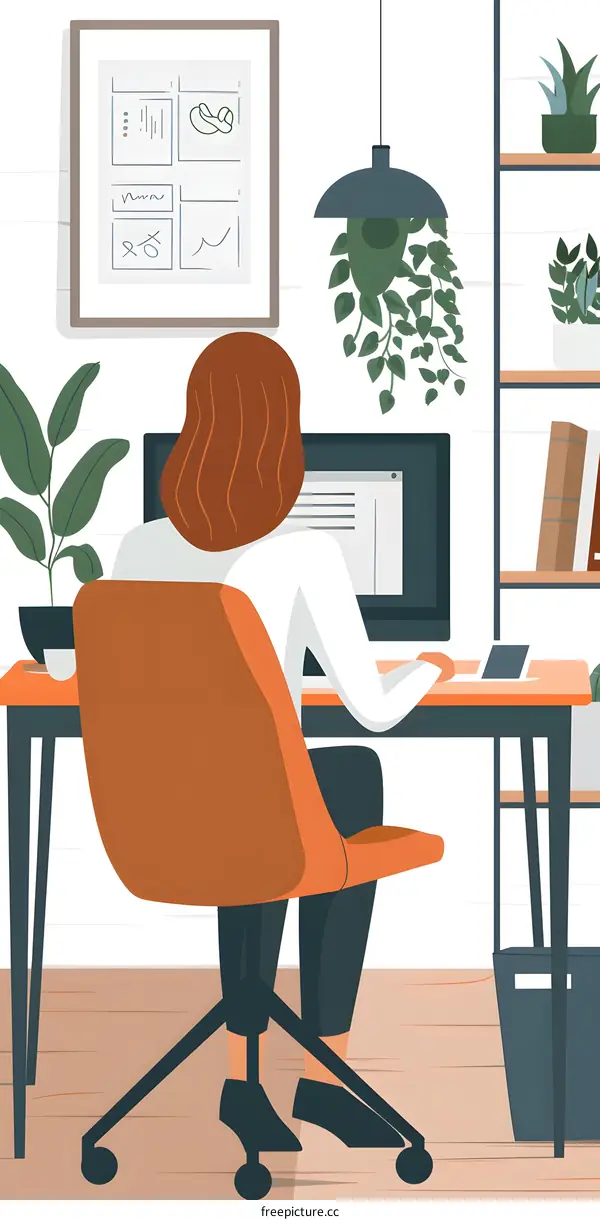 Woman Working on a Computer in a Home Office