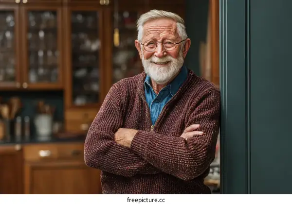 Portrait of a Smiling Senior Man in a Kitchen