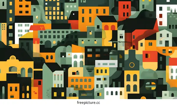 Abstract Cityscape Illustration with Geometric Buildings