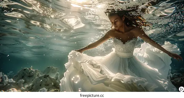 Ethereal Bridal Dress Photoshoot Under the Sea