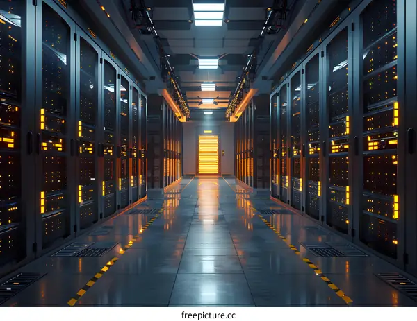 Server room with bright lights