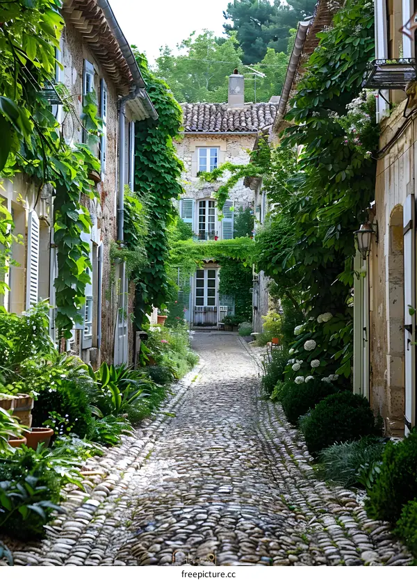 A Narrow Cobblestone Street in a French Village
