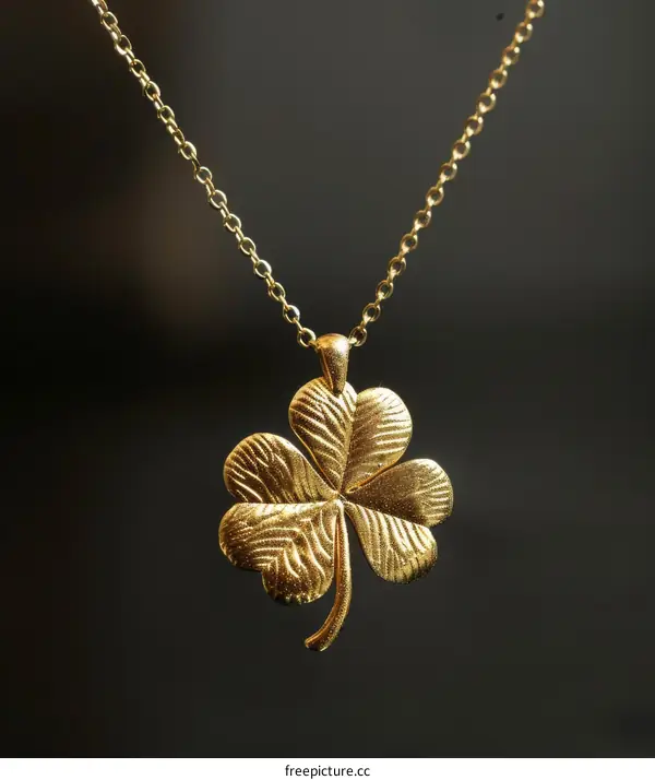Gold four leaf clover pendant on a gold chain