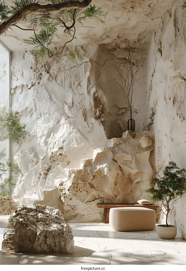 Modern Cave-Like Interior Design Illustration