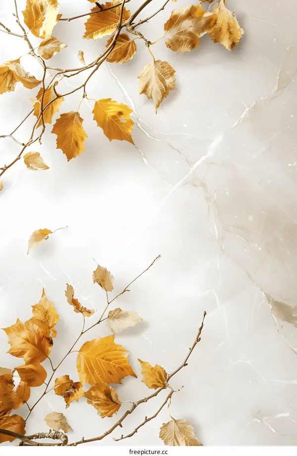 Autumn Leaves on Marble Background