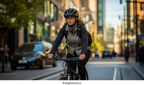 Young woman riding a bicycle in the city