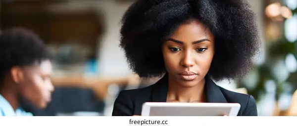 African American Business Woman Using Digital Tablet In Office