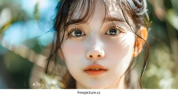 Close Up Portrait of a Young Woman in the Sunlight