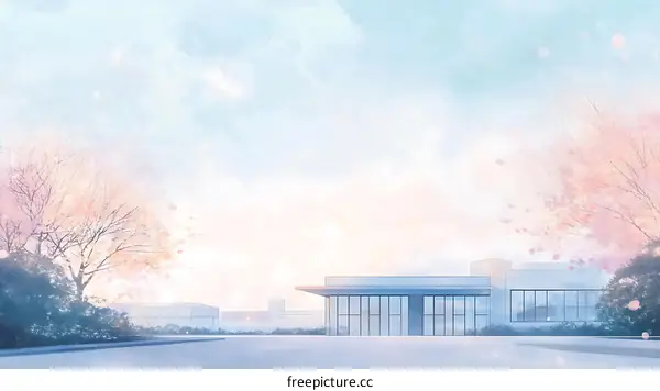 Pastel Sakura Blossoms in a Modern Architecture Scene