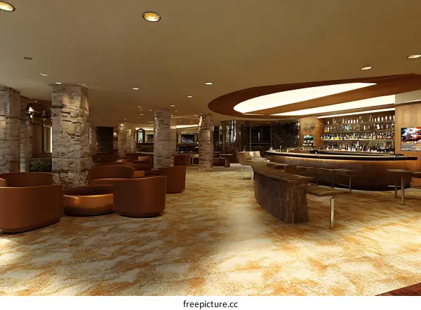 Luxury Bar Interior Design with Stone Walls and Wooden Furniture