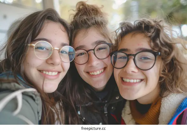 Three Teenage Girls Taking a Selfie