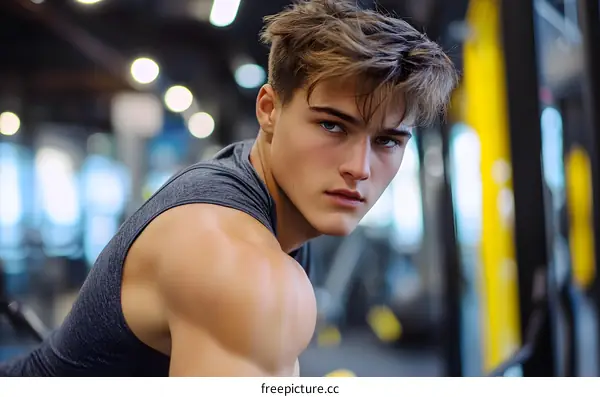 Muscular Man in a Gym Workout Tank Top