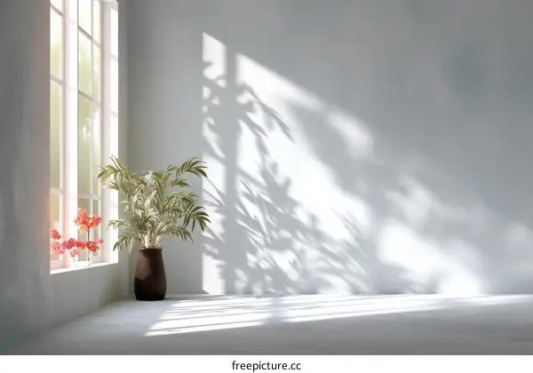 Modern Minimalist Room with Sunlight and Plant